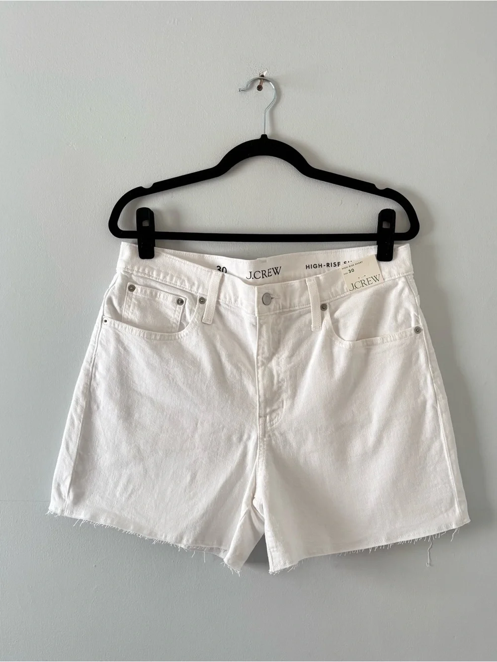 J. Crew NWT High Rise Denim Short in White Jean Raw Hem Summer